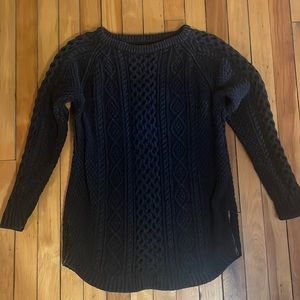 LL Bean Signature black cable sweater with side zips